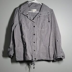 Christopher & Banks button front cinched waist shirt jacket 100% cotton